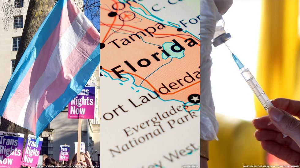 Trans flags, map of florida, syringe