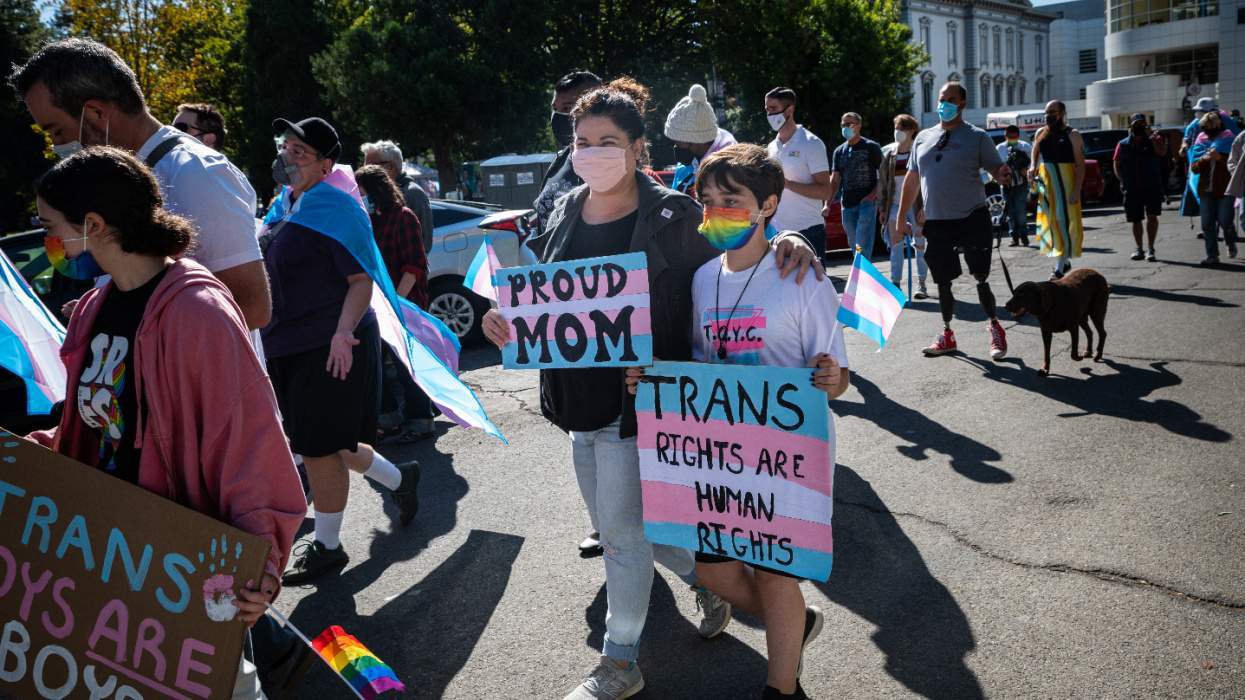 Transgender rights protests mom and child