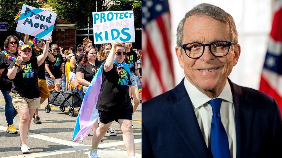 Transgender Rights Supporters LGBTQ Pride Parade Downtown Columbus Protect Trans Kids Sign Ohio Governor Mike DeWine