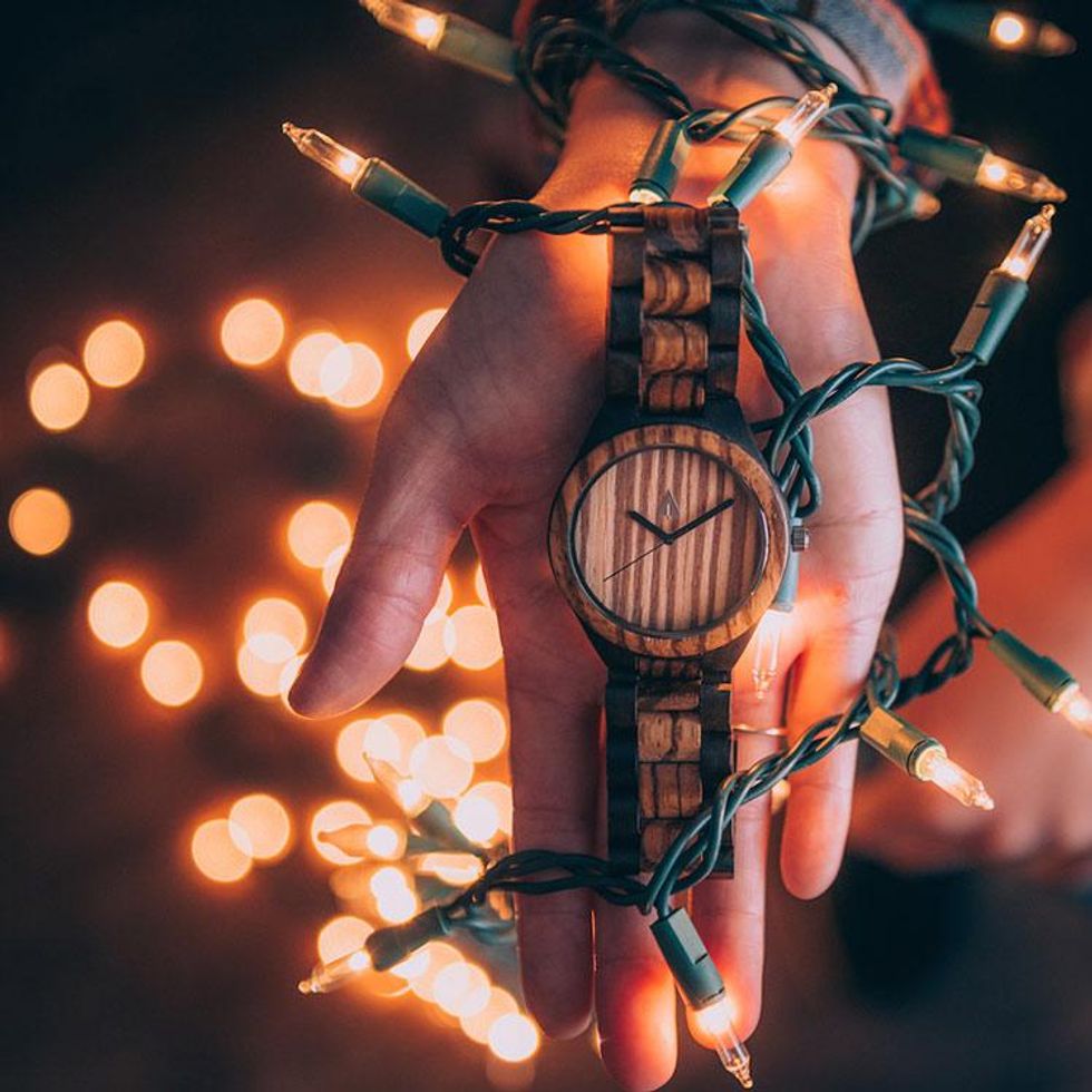 Treehut\u2019s Bali-inspired Wooden Watches are stylish & customizable. This Zebrawood and Maple Burl is gorg and can be engraved. ($95, Treehut.co)