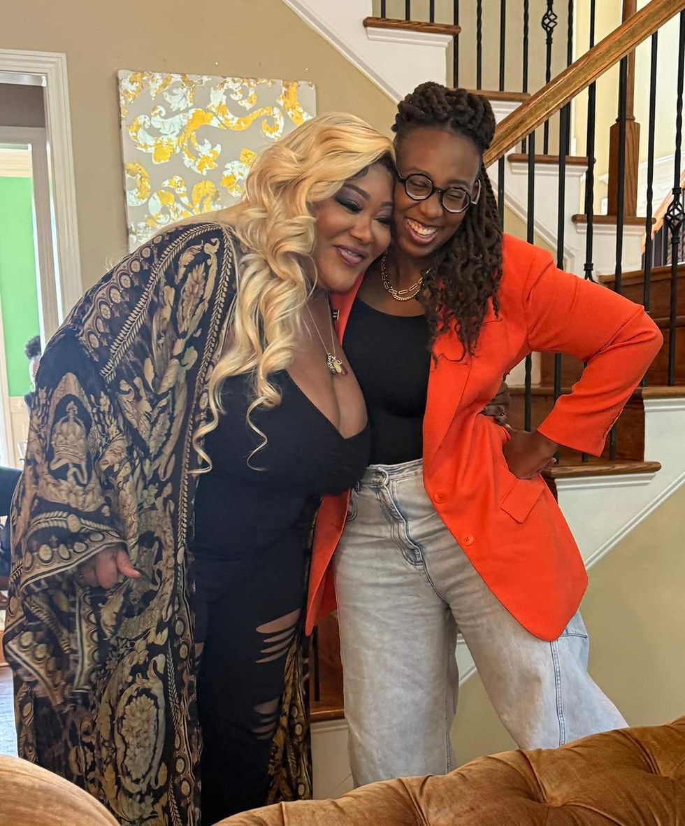 Ts Madison side hugging Kelley Robinson at the Human Rights Campaign Altanta storytelling training