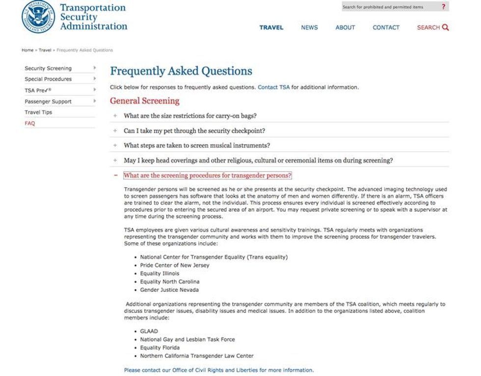 TSA FAQ page