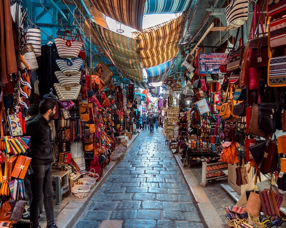 Tunis, Tunisia - Nov 19, 2019: Local market at the Medina