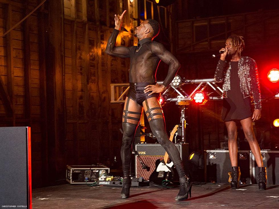 Twiggy Pucci Gar\u00e7on on the Microphone as Dancers Vogue