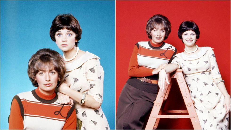 Two photos of Penny Marshall and Cindy Williams as Laverne and Shirley
