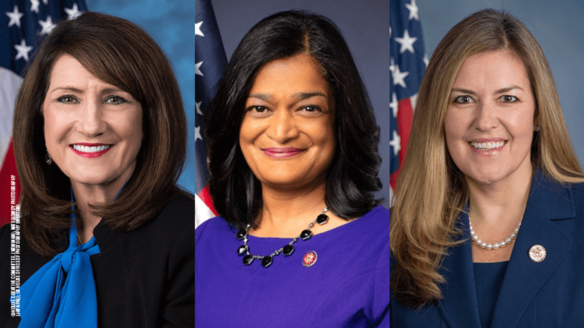 U.S. Representatives Marie Newman, Pramila Jayapal, and Jennifer Wexton