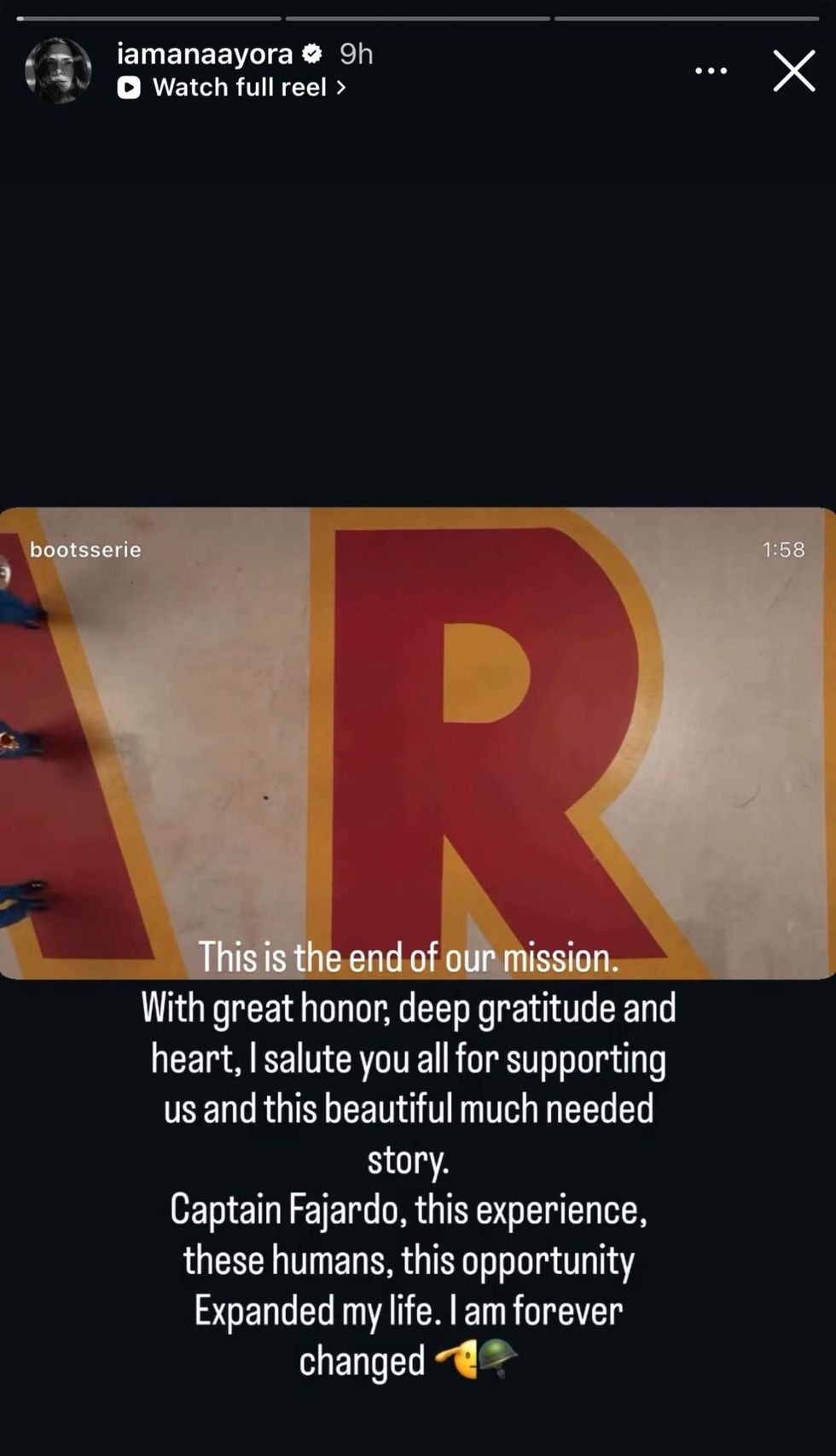 \u200bAna Ayora, who played Captain Fajardo on Boots, shared via Instagram Story