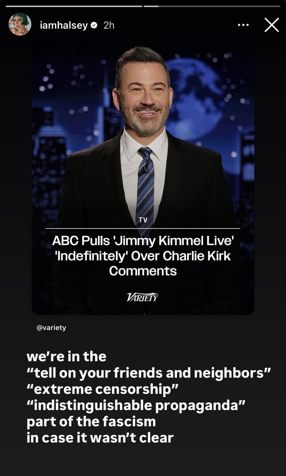 \u200bHalsey via Instagram Story.