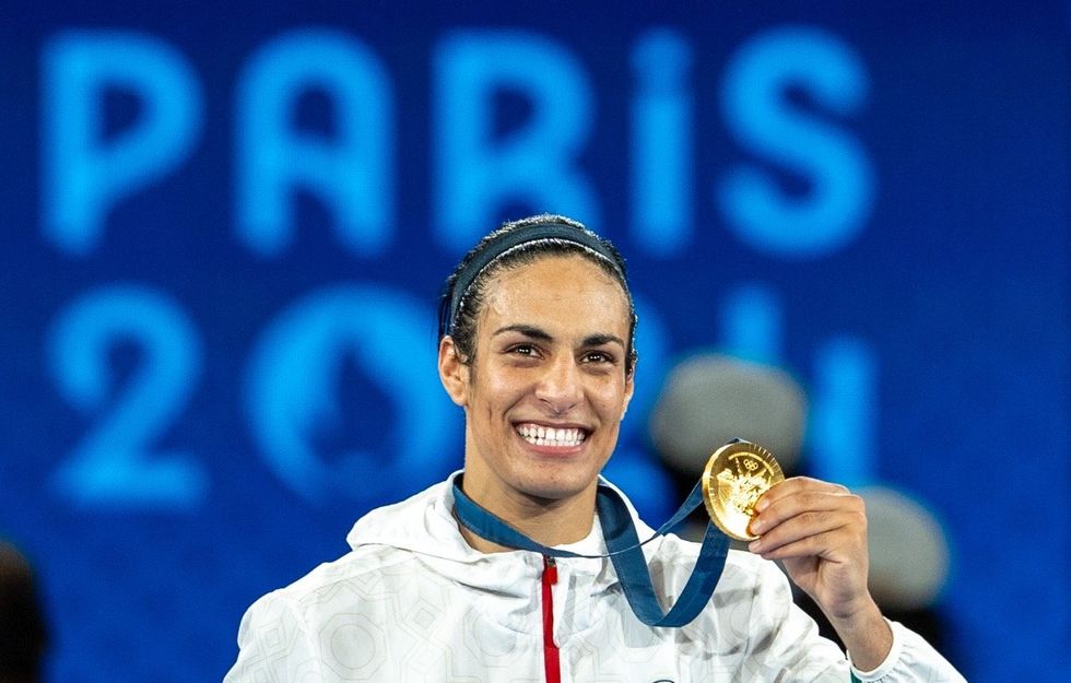 \u200bImane Khelif at the Paris 2024 Olympics posing with her gold medal