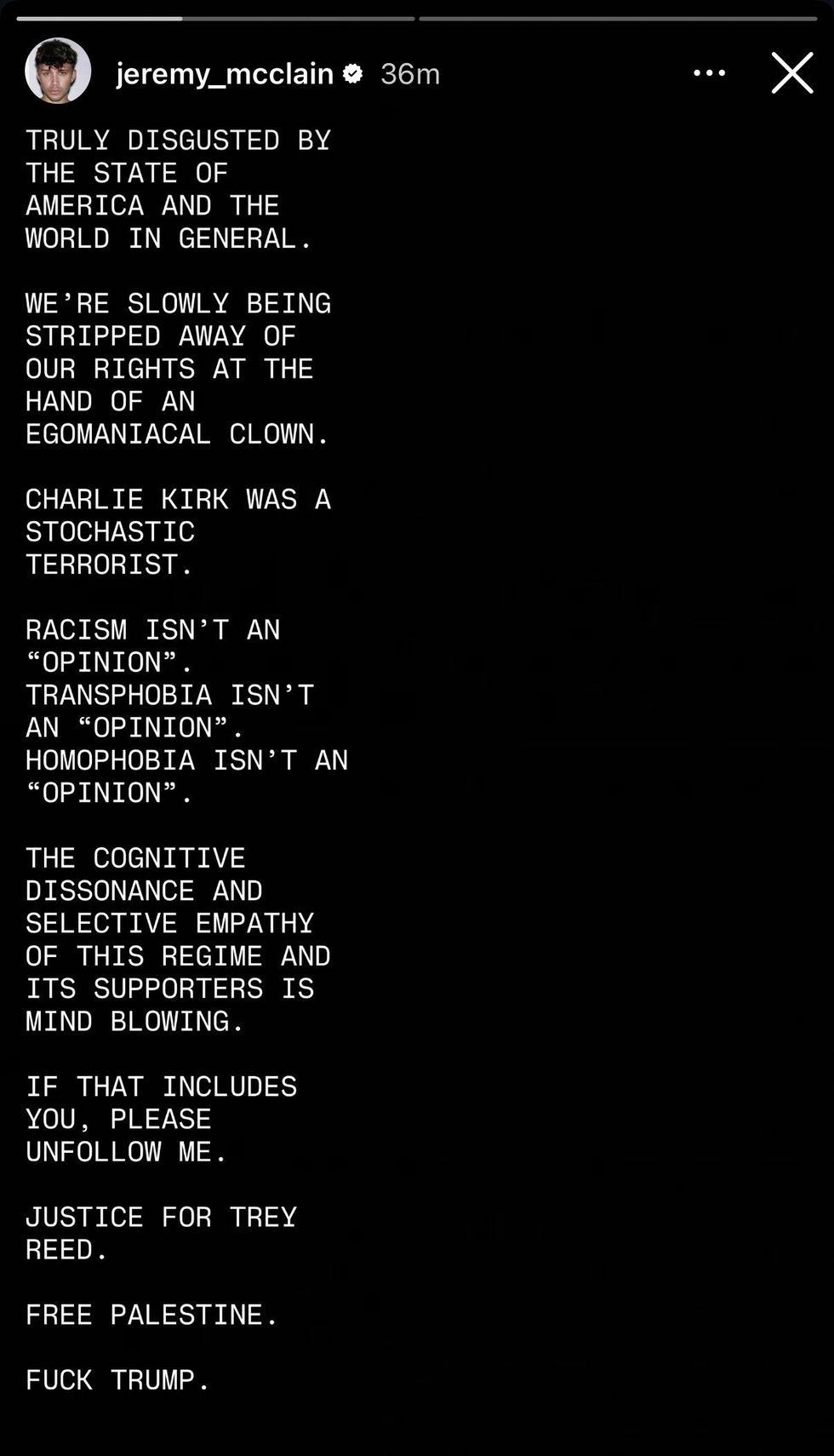 \u200bJeremy McClaim via Instagram Story