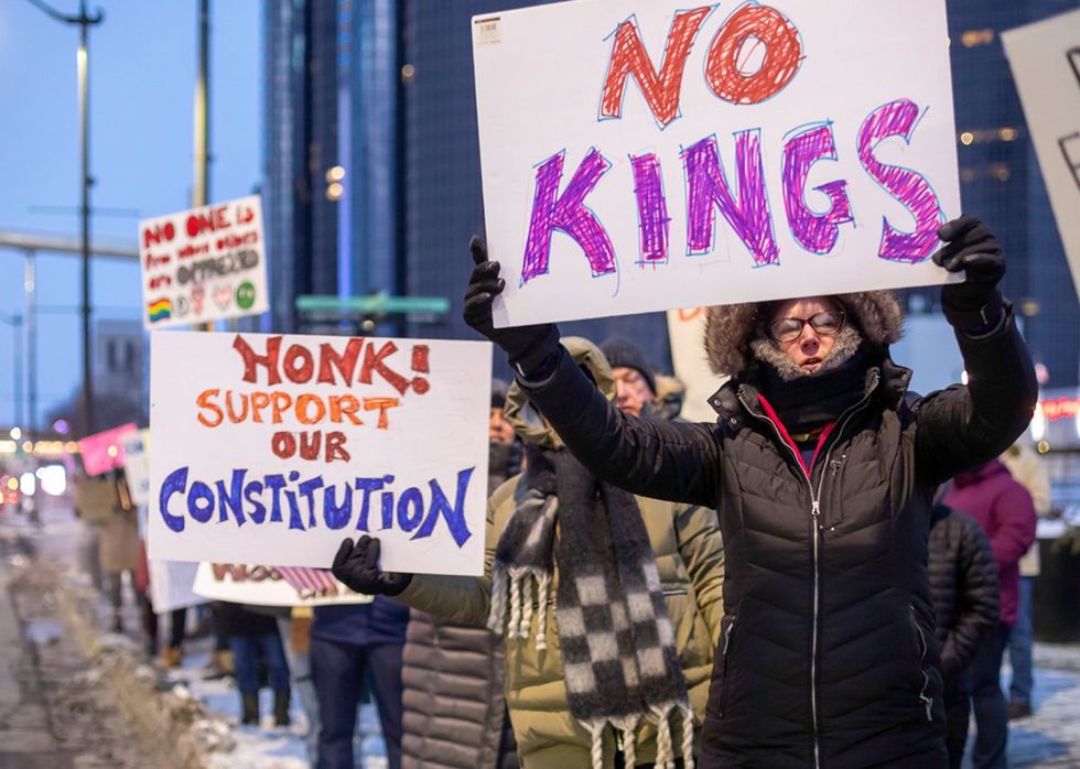 \u200bNo Kings Day protest on Presidents Day Detroit Michigan February 2025