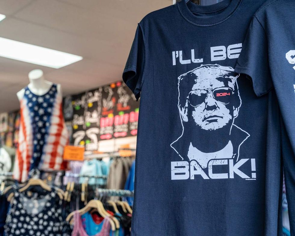 \u200bPro-Trump T-shirts on display in a gift shop in Cody Wyoming