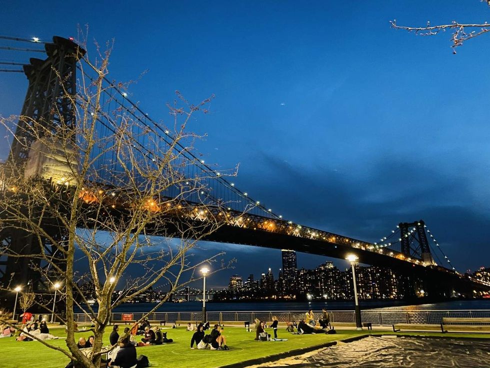 \u200bWilliamsburg Bridge and Domino Park in Brooklyn.
