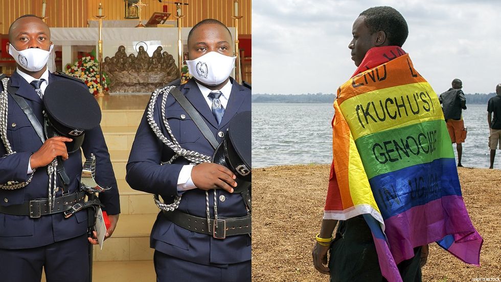 Ugandan police and gay protester