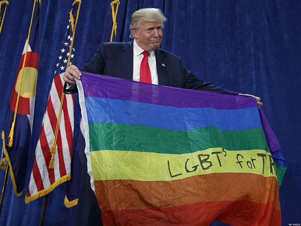 Uh, we would never write on our own flag, Donald.