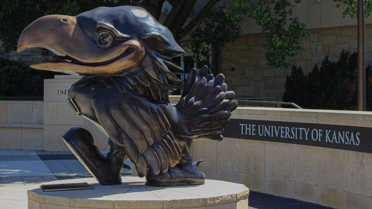 university of kansas sign with bird mascot