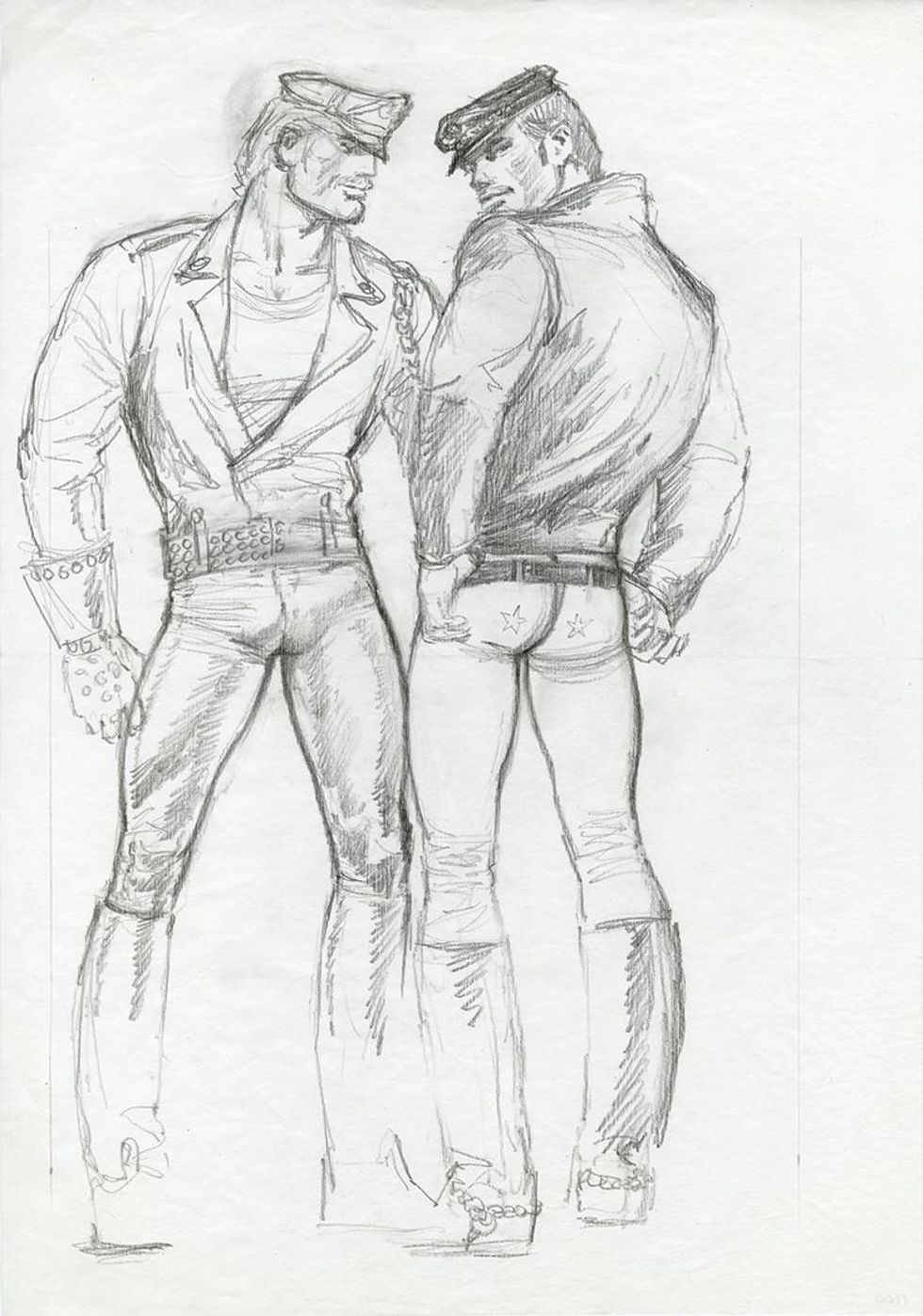 Untitled (Preparatory drawing) 1973 Graphite on paper 42.2 \u00d7 29.5 cm TOF-082 \u00a9 1973\u20142022 Tom of Finland Foundation, LLC