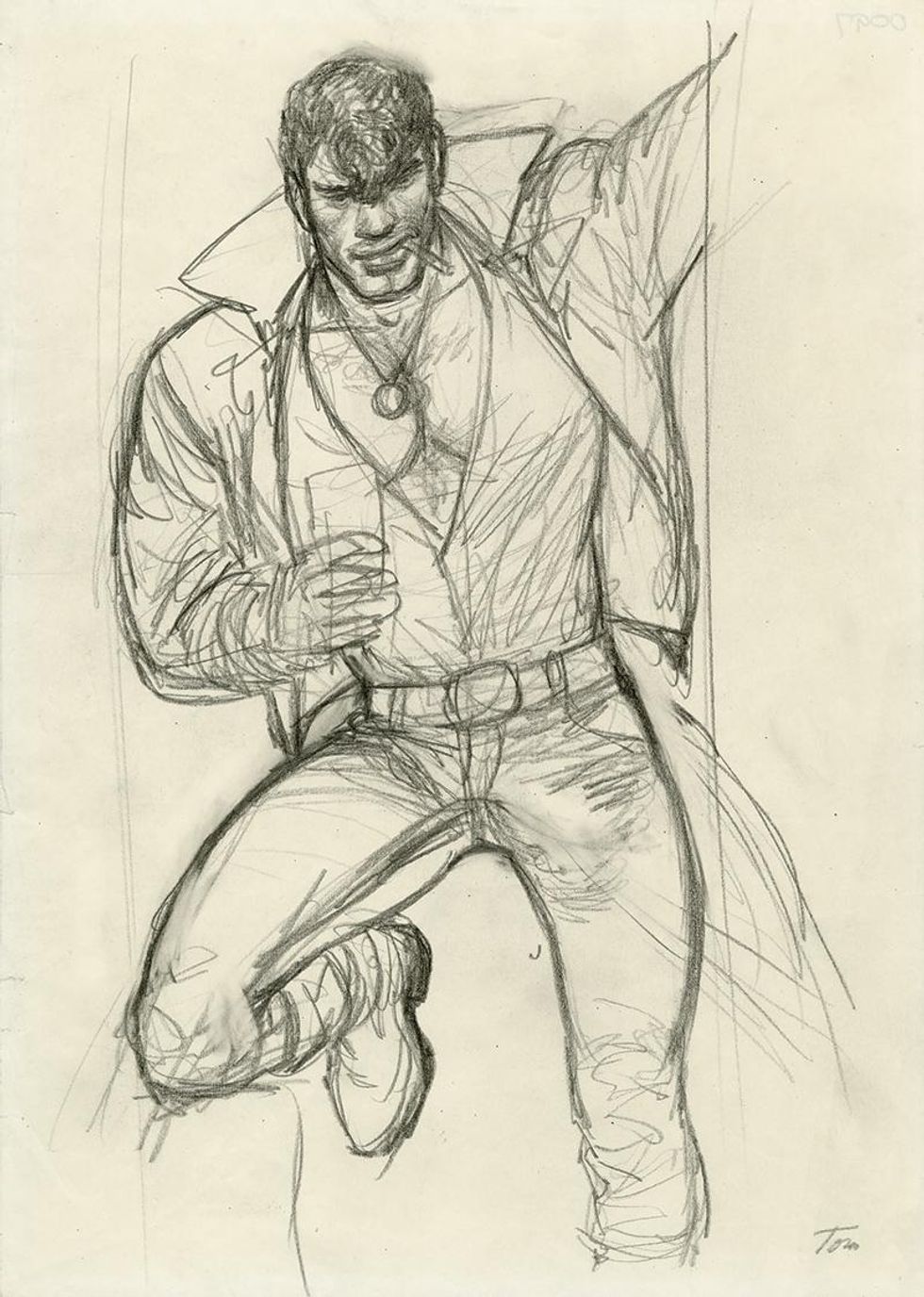 Untitled (Preparatory drawing) ca. 1988 Graphite and color pencil on paper 29.8 \u00d7 21 cm TOF-011 \u00a9 1984\u20142022 Tom of Finland Foundation, LLC