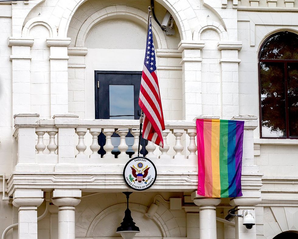 US embassies LGBTQ rainbow pride flag Chisinau Moldova