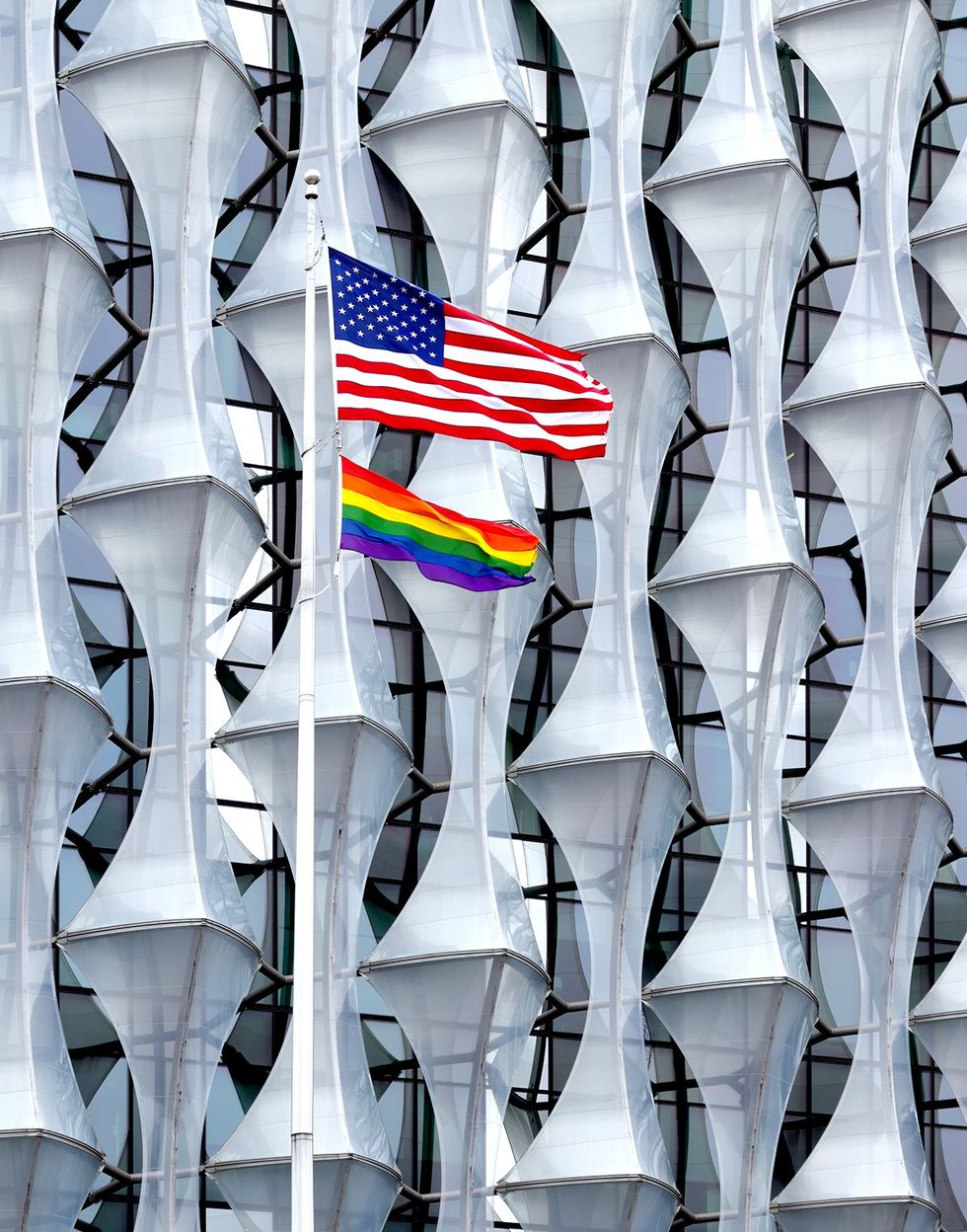 US embassies LGBTQ rainbow pride flag London UK