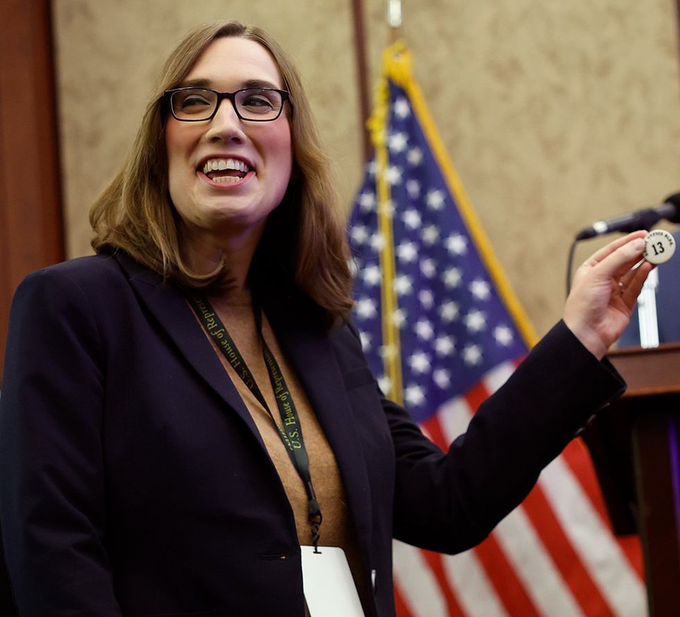 US Rep elect Sarah McBride picks number 13 during New Member Orientation Room Lottery for office space at the US Capitol building