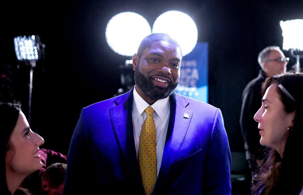 US Representative Byron Donalds Republican of Florida speaks to reporters in the spin room ahead of the Vice Presidential debate Tim Walz JD Vance hosted by CBS News NYC 2024