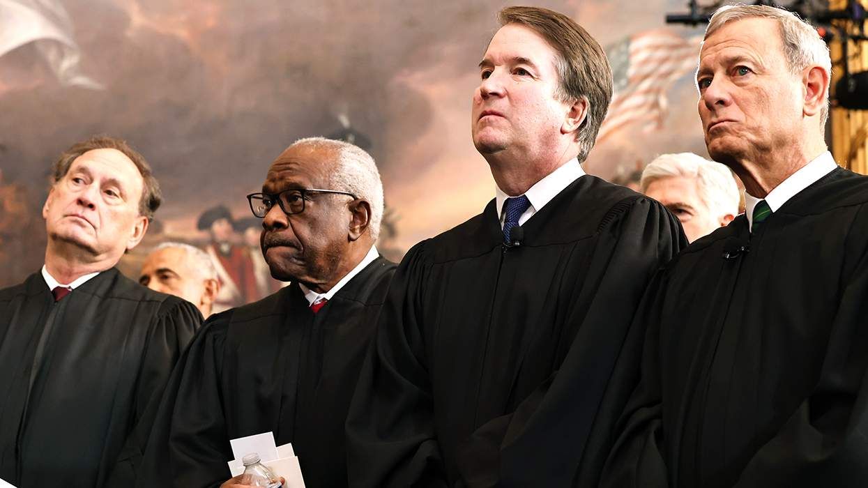 US Supreme Court Associate Justices Samuel Alito Jr Clarence Thomas Brett Kavanaugh Chief Justice John Roberts during Donald Trump inauguration