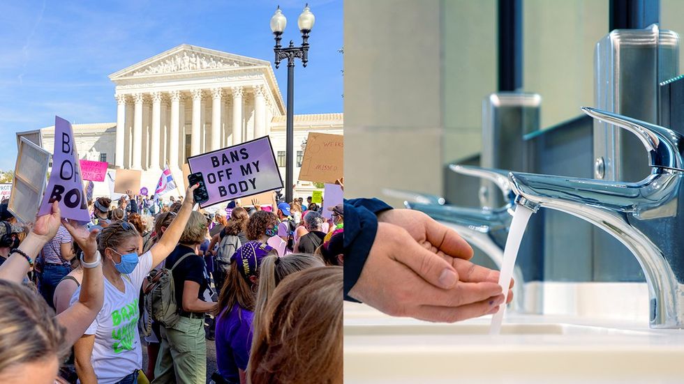 US Supreme Court Bodily Autonomy Bans Rally Protest Transgender Person Washing Hands Public Bathroom