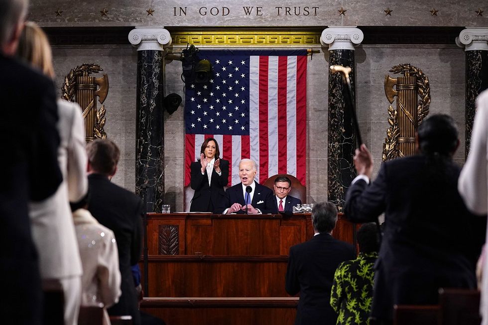 USA President Joe Biden State of the Union Address March 2024 VP Kamala Harris Speaker Mike Johnson audience applause