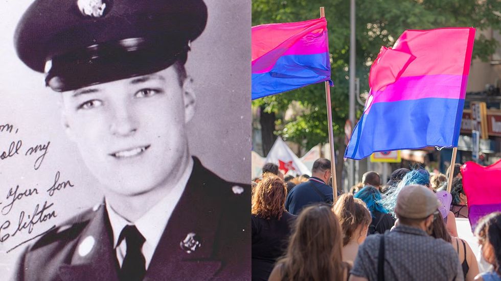 Veteran Cliff Arnesen Bisexual Pride Flags