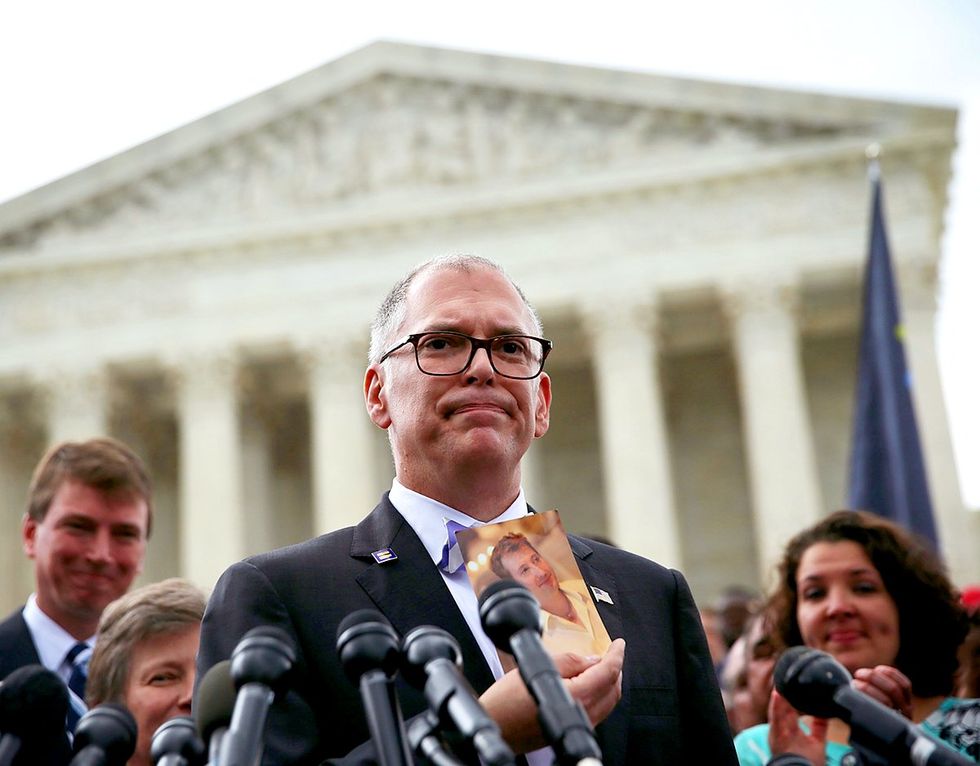 VOICES Judy Chu Becca Balint PRIDE Act lgbtq supporters supreme court Plaintiff Jim Obergefell holding photo late husband John Arthur 2015 samesex couples right to marry all 50 states