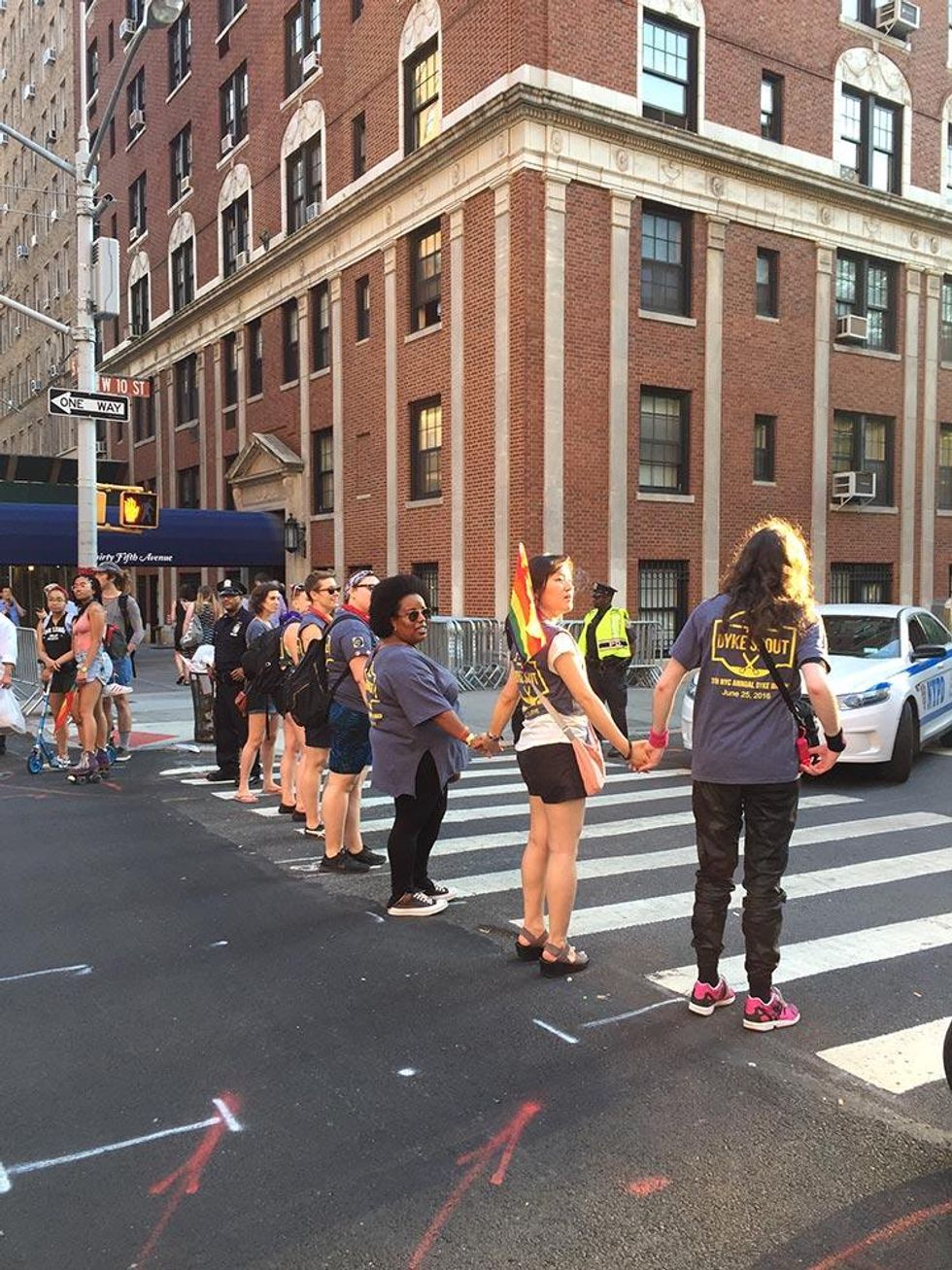 Volunteers blocked traffic protecting protesters.