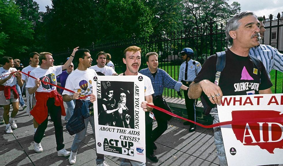 Washington DC 1992 Members of Act UP and others demonstrate around the White House protesting the lack of AIDS research funding by the President George HW Bush administration