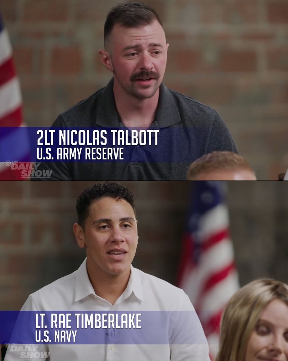 watermarked footage stills Transgender troops comedy central the daily show panel