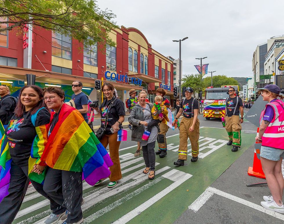 Wellington New Zealand 2024 Fire and Emergency NZ Marching at the LGBTQ Pride Parade