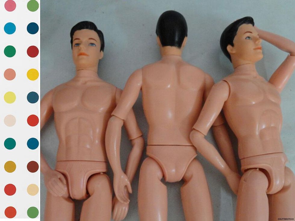 White with multicolor dots on left = hosting an orgy. White with multicolor dots on right = looking for an orgy.