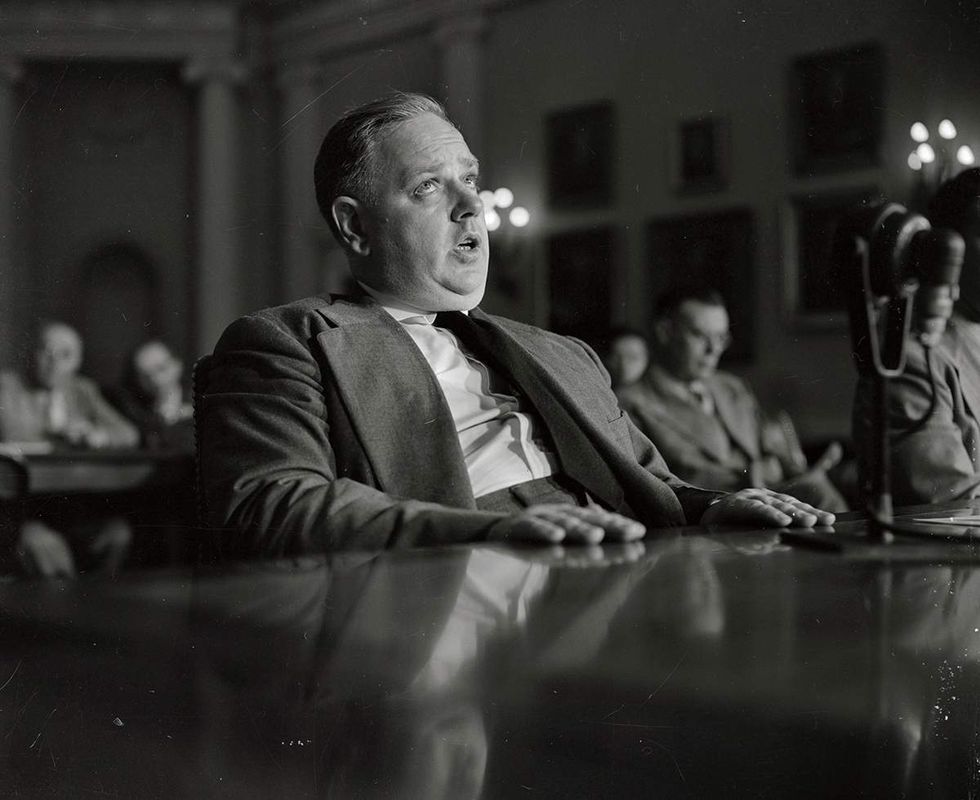Whittaker Chambers is seen as he testifies before the House UnAmerican Activities Committee