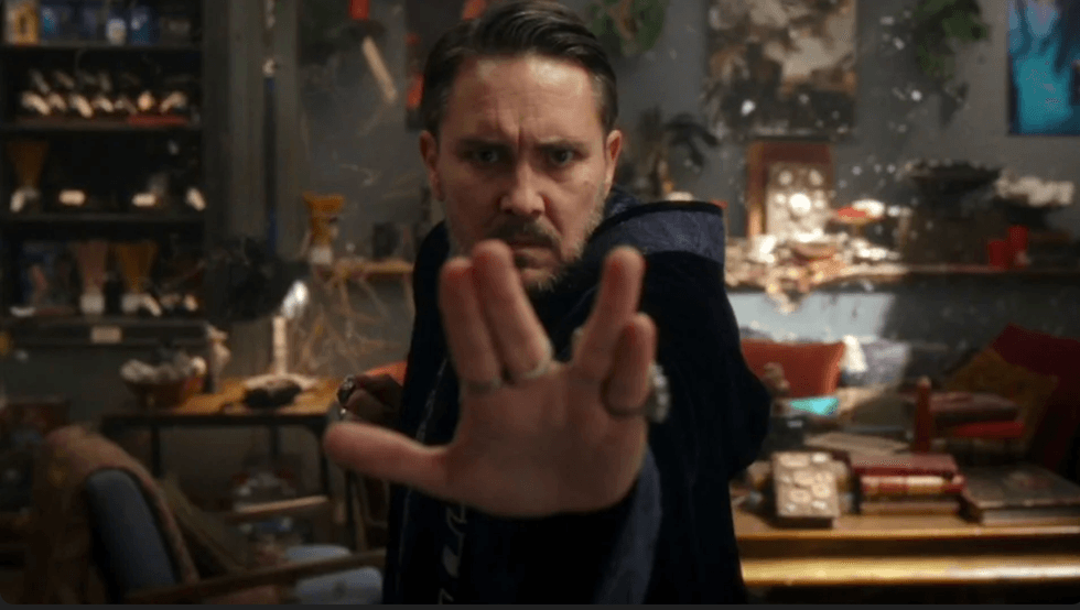 Wizard Wil Wheaton uses a Vulcan salute to fight Bert in the magic universe episode of "Stuart Fails to Save the Universe" on HBO Max.