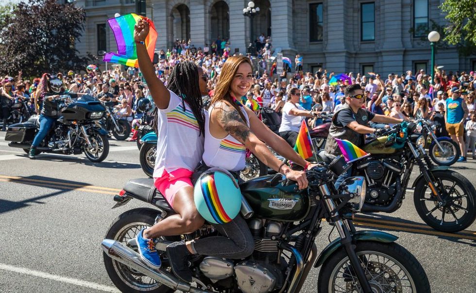 Women on motorcycles at Denver Pride celebration