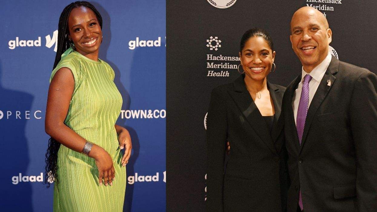 yemisi egbewole wearing green, then alexis lewis and cory booker together