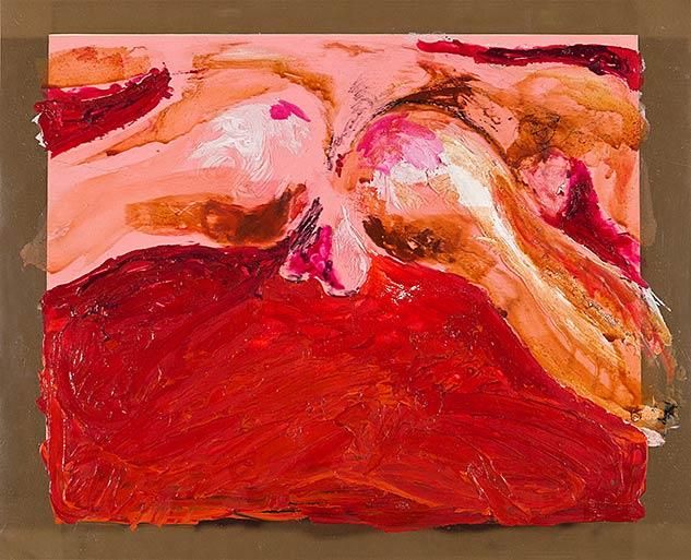 34 Male Nude Lying Down Acrylic Paint On Pink Paper Mounted On Brown Paper1970s 0