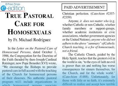 Diocese: El Paso Antigay Ads Don't Reflect Our Views
