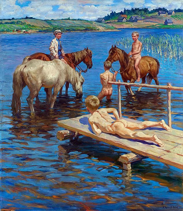 Horses Bathing Nikolay Bogdanov Belsky 1939x633 0