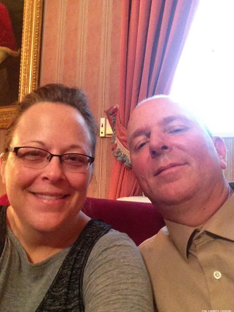 Kim Davis and her fourth husband Joe take a selfie allegedly inside the Vatican embassy