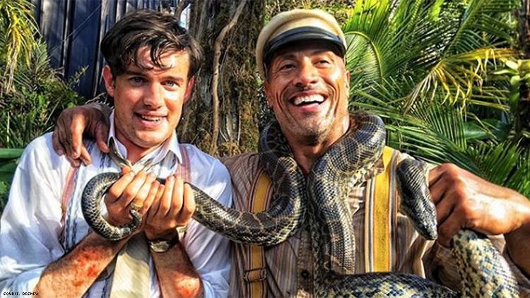 Jack Whitehall holds Dwayne Johnson's anaconda.