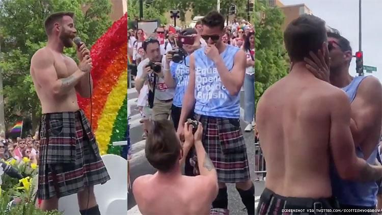 men in kilts doing yoga