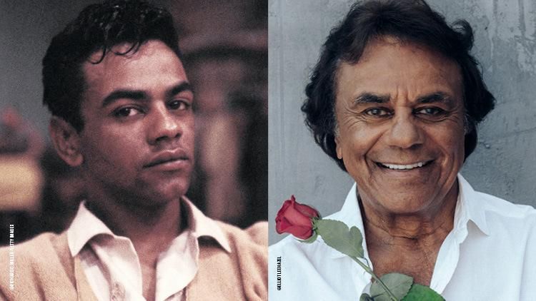 Johnny Mathis in his earlier years and Johnny Mathis today