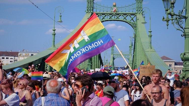 Pride marchers in Budapest