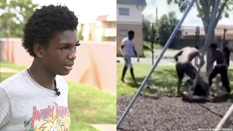 Fourteen-year-old Florida teenager Chad Sanford next to a still of them being attacked.