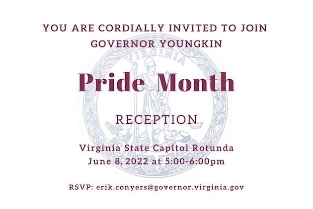 Invitation to Youngkin's Pride Month Reception